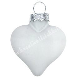 Akasztós üvegszív, fehér, matt, 4 cm