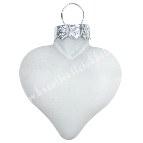 Akasztós üvegszív, fehér, matt, 4 cm