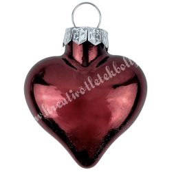 Akasztós üvegszív, bordó, fényes, 4 cm