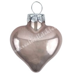 Akasztós üvegszív, púder, fényes, 4 cm