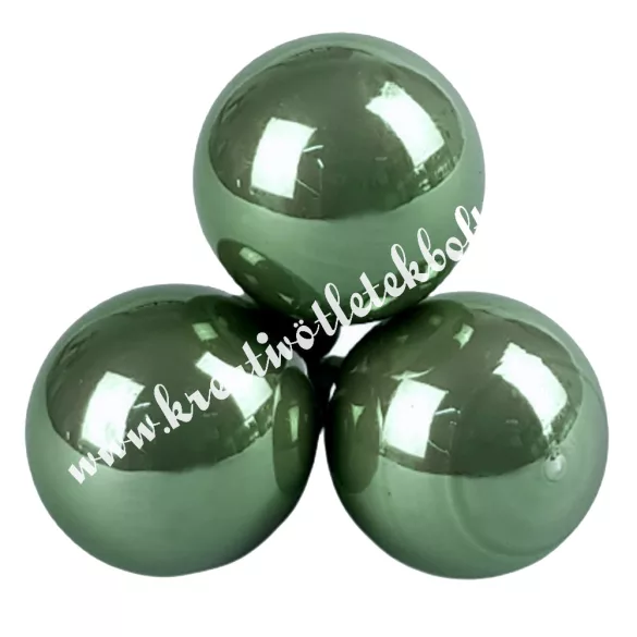 Betűzős üveggömb, olajfazöld, fényes, 2 cm, 3 db/csokor