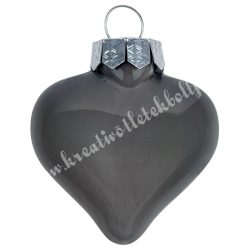 Akasztós üvegszív, titán szürke világos, fényes, 4 cm