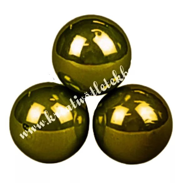 Betűzős üveggömb, sötét oliva, fényes, 2 cm, 3 db/csokor