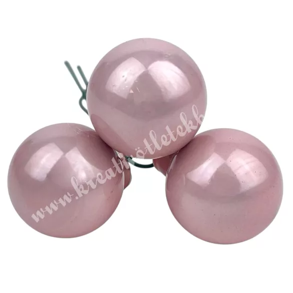 Betűzős üveggömb, candy rózsaszín, fényes, 2 cm, 3 db/csokor