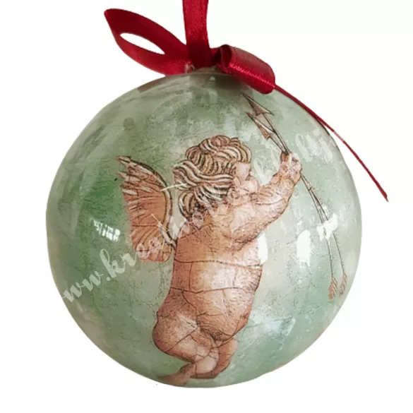 Karácsonyfa gömb, angyalokkal, 7 cm