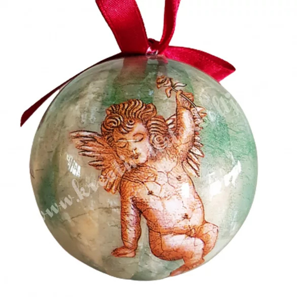 Karácsonyfa gömb, angyalokkal, 7 cm