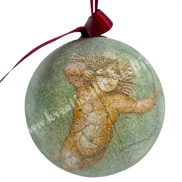 Karácsonyfa gömb, cukros, angyalokkal, 7 cm