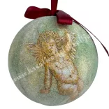 Karácsonyfa gömb, cukros, angyalokkal, 7 cm