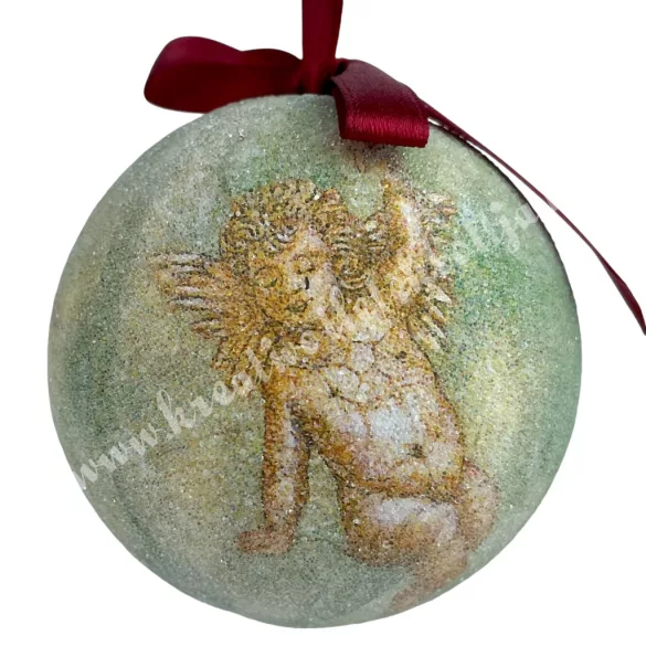Karácsonyfa gömb, cukros, angyalokkal, 7 cm