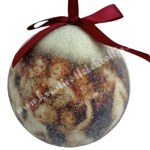 Karácsonyfa gömb, cukros, angyalokkal, 7 cm