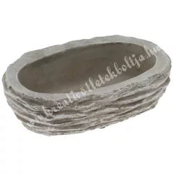 Cementkaspó, ovális, szürke, 20x6 cm