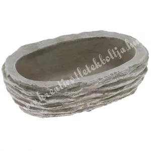 Cementkaspó, ovális, szürke, 20x6 cm