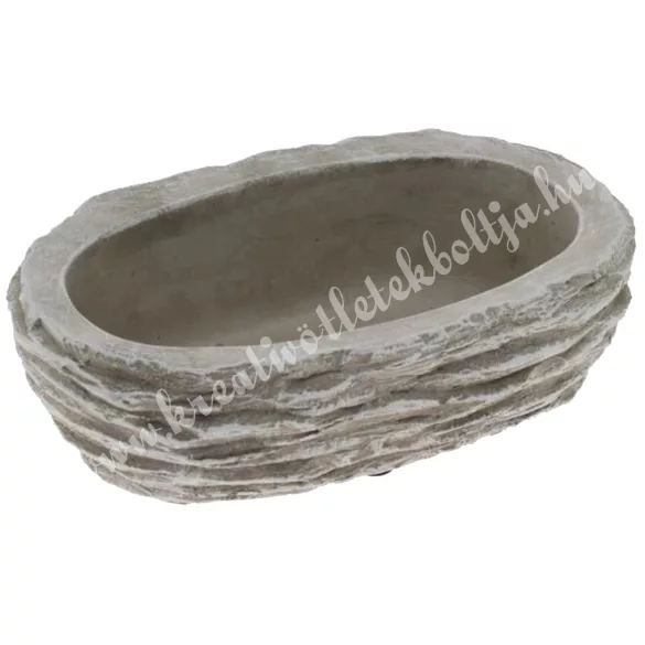 Cementkaspó, ovális, szürke, 20x6 cm