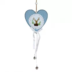 Akasztós szív rénszarvassal, csengettyűvel, 11,5x40 cm