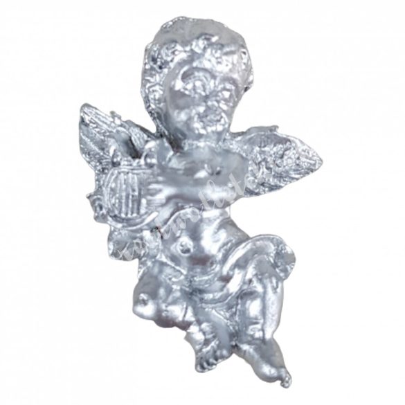 Ragasztható angyal, lanttal, ezüst, 2,2x3,3 cm