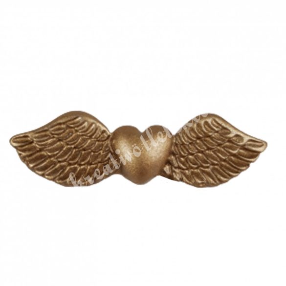 Ragasztható angyalszárny szívvel, antik arany, 4x1,3 cm