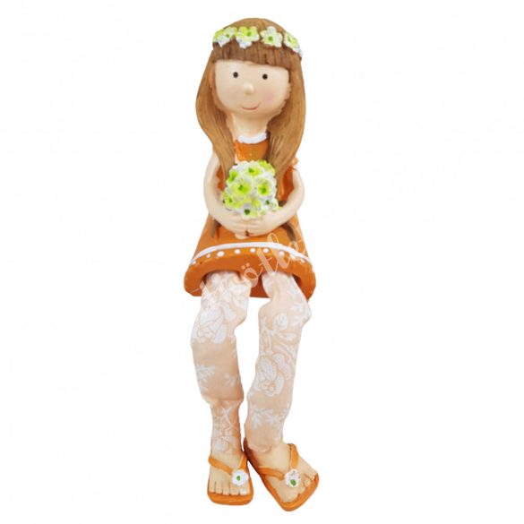 Lógó lábú kislány, narancssárga ruhában, 4,5x15 cm