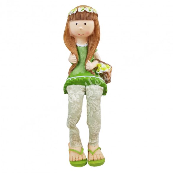 Lógó lábú kislány, zöld ruhában, 5x15 cm