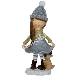 Polyresin kislány szürke sapkában, szarvassal, 7x16 cm
