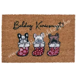   Kókuszrost lábtörlő kutyákkal, Boldog Karácsonyt felirattal, 60x40 cm