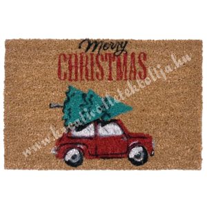 Kókuszrost lábtörlő autóval, Merry Christmas felirattal, 60x40 cm