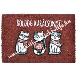   Kókuszrost lábtörlő cicákkal, Boldog Karácsonyt felirattal, 60x40 cm