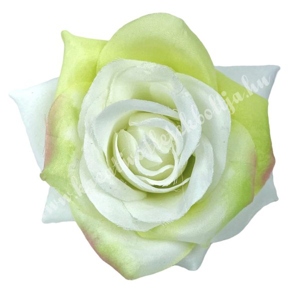 Selyemvirág rózsafej, fehér-zöld, 10 cm