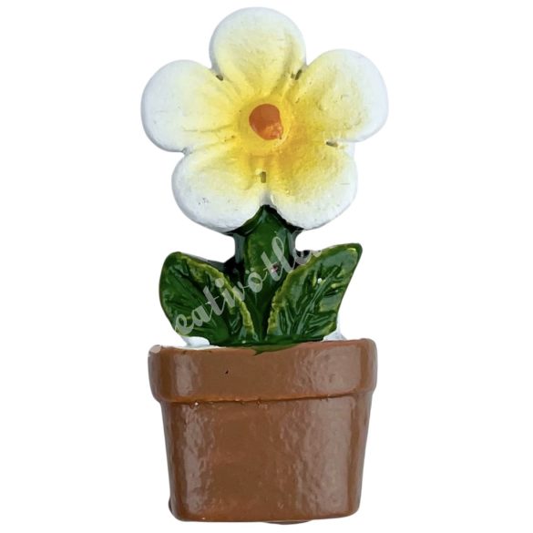 Ragasztható polyresin virág cserépben, fehér, 1,7x3,5 cm