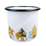 Zománcos bögre, manós mintákkal, 14x10 cm