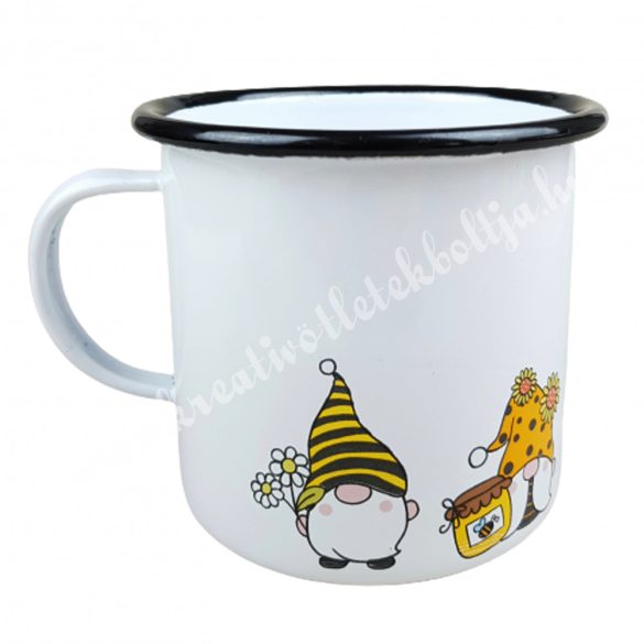 Zománcos bögre, manós mintákkal, 14x10 cm