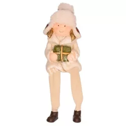 Lógó lábú polyresin kislány ajándékkal, 6,5x19 cm