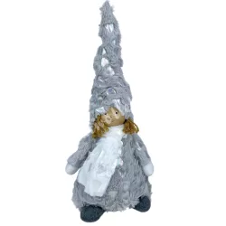 Textil lány szőrmés ruhában, szürke, 13x36 cm