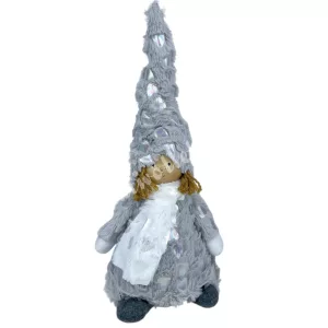 Textil lány szőrmés ruhában, szürke, 13x36 cm