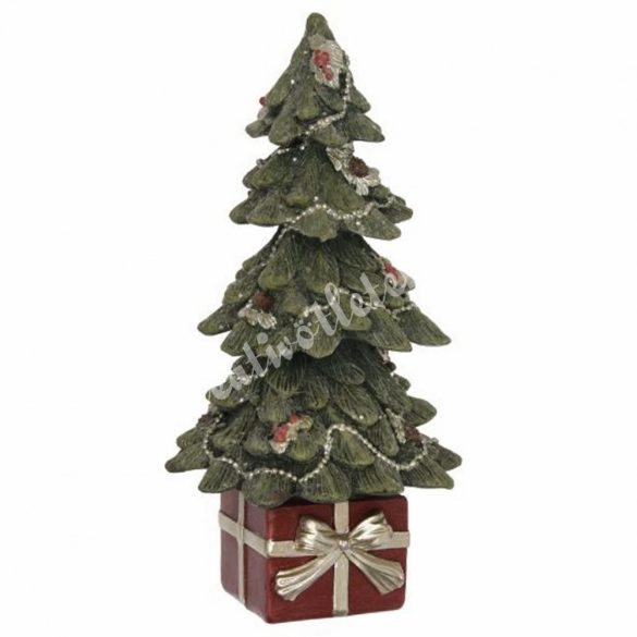 Polyresin karácsonyfa ajándékkal, 9x18 cm