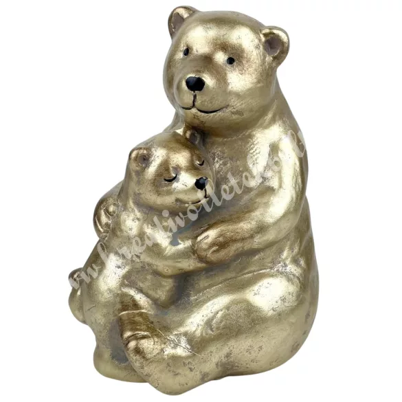 Kerámia medve boccsal, arany, 14x18 cm