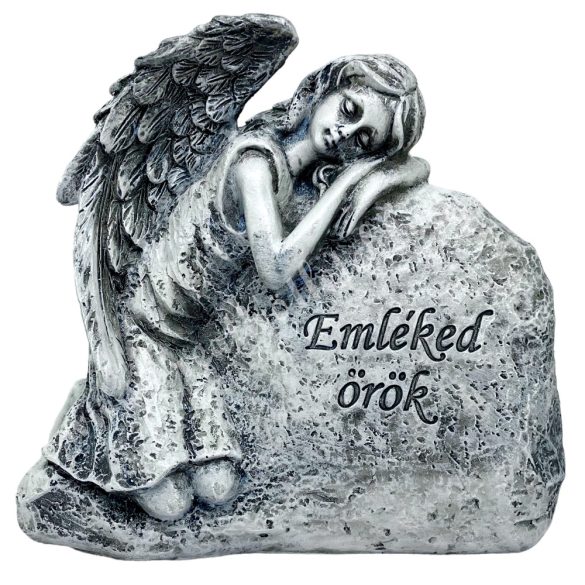 Polyresin sírkő angyallal, "Emléked örök", 15,5x15 cm