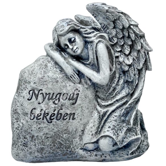 Polyresin sírkő angyallal, "Nyugodj békében", 15x16 cm