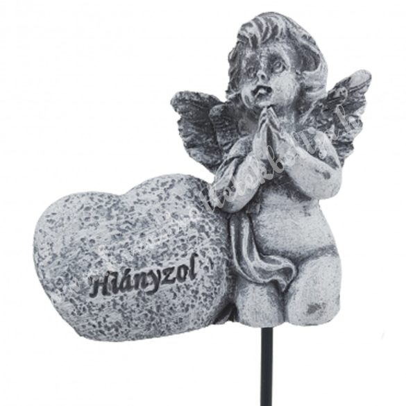 Beszúrós polyresin szív angyallal, "Hiányzol" felirattal, 7,5x17 cm