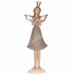 Polyresin angyal koronával, szürke, 12x35,5 cm