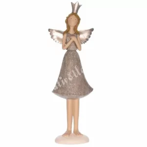 Polyresin angyal koronával, szürke, 12x35,5 cm