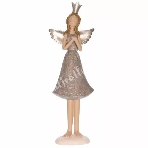 Polyresin angyal koronával, szürke, 12x35,5 cm