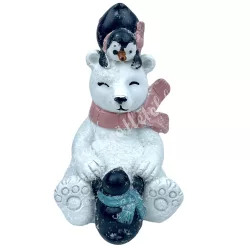 Polyresin jegesmedve pingvinekkel, 7x12,5 cm