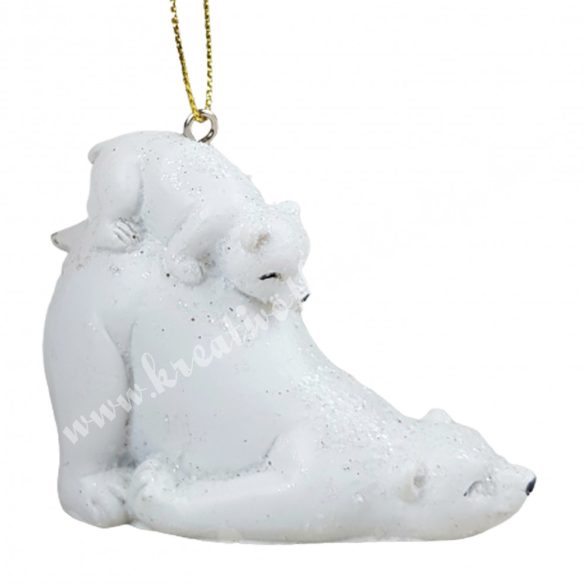 Akasztós polyresin jegesmedve kismedvével, 8x6 cm
