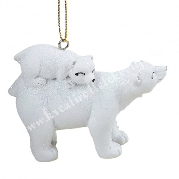 Akasztós polyresin jegesmedve kismedvével, 7x6 cm