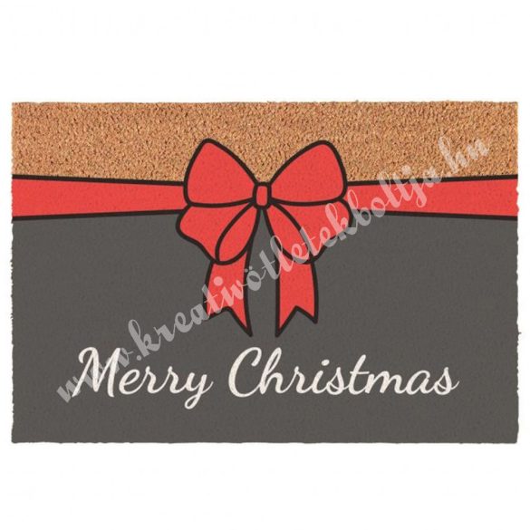 Kókuszrost lábtörlő masnival,  Merry Christmas felirattal, 60x40 cm