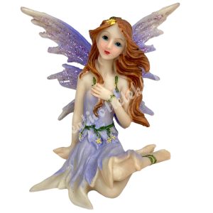 Polyresin ülő tündér, lila, 11x10 cm