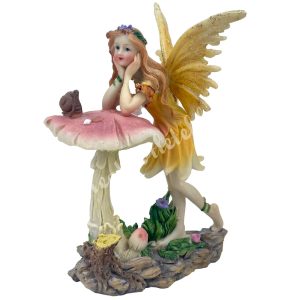 Polyresin tündér gombával, sárga, 11x17 cm