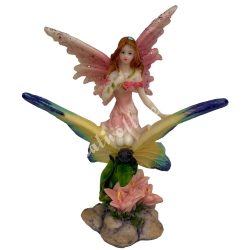 Polyresin tündér pillangóval, rózsaszín, 8,5x11 cm