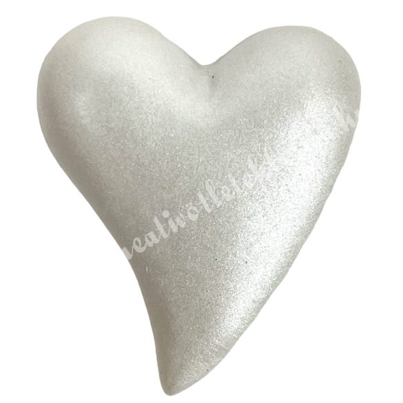 Ragasztható polyresin szív, gyöngyház fehér, 2,5x3 cm