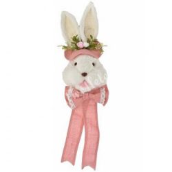   Akasztós textil nyuszi dekoráció masnival, rózsaszín, 14x44 cm